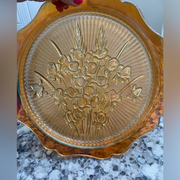 EUC BEAUTIFUL VINTAGE JEANETTE CARNIVAL GLASS SERVICE TRAY/PLATTER - Picture 8 of 11